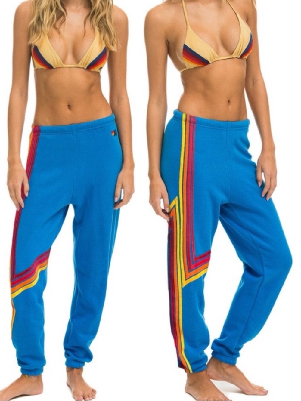 Aviator Nation Blaze 4 Stripes Sweatpants Ocean Blue Large RARE